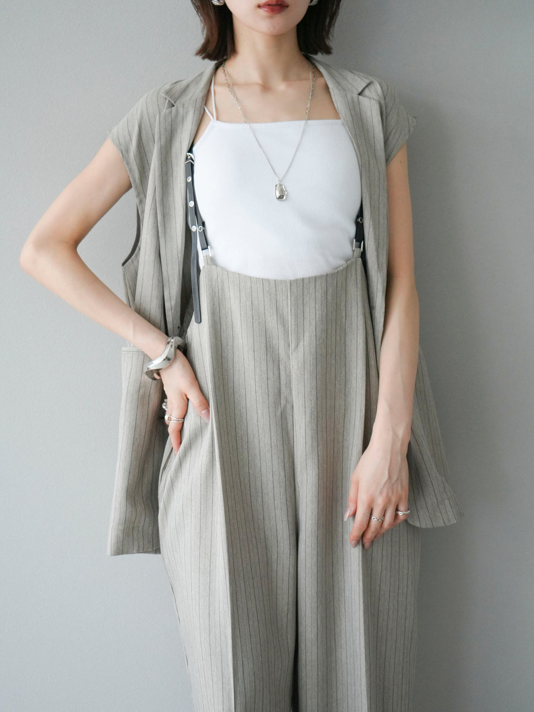 [予約]ヘリンボーンストライプジレ/グレージュ