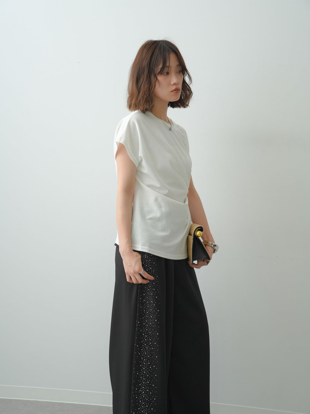 [SET]サイドノットTEE+ポーチベルト付サイドビジュータックワイドパンツ(2set)
