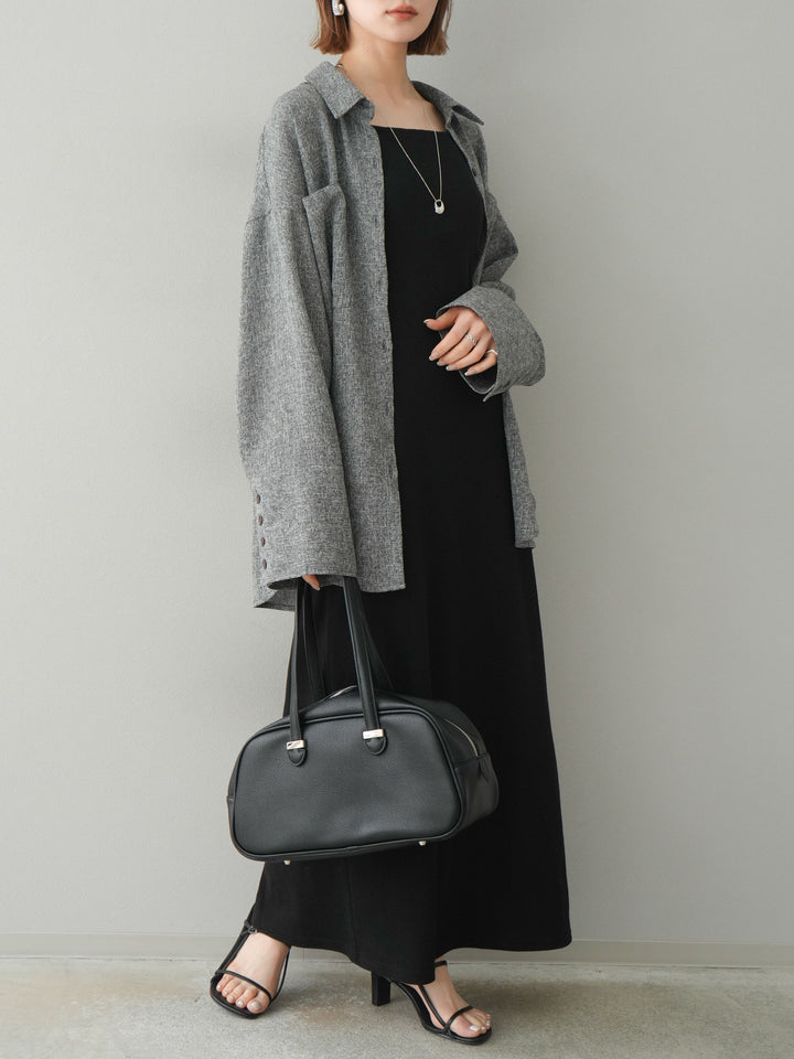 【預購】羅紋罩杯吊帶洋裝/黑色