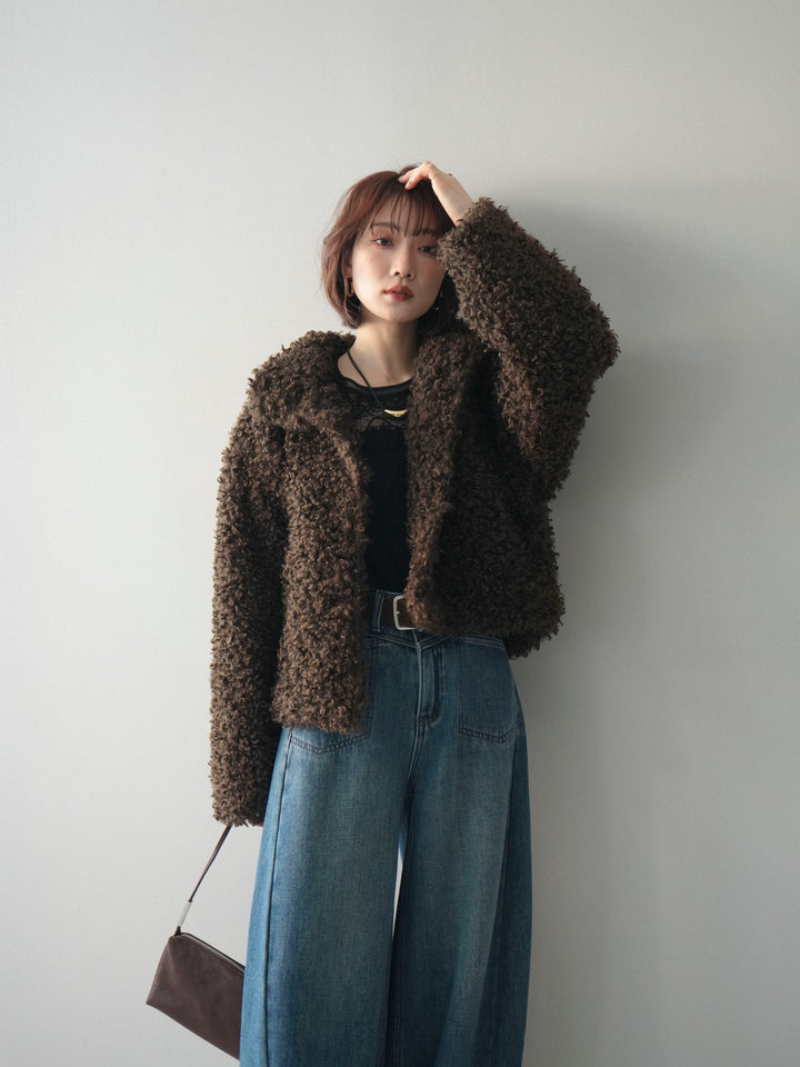 [SET]プードルファーミドルスタンドブルゾン+チュールレーストップス(2set)