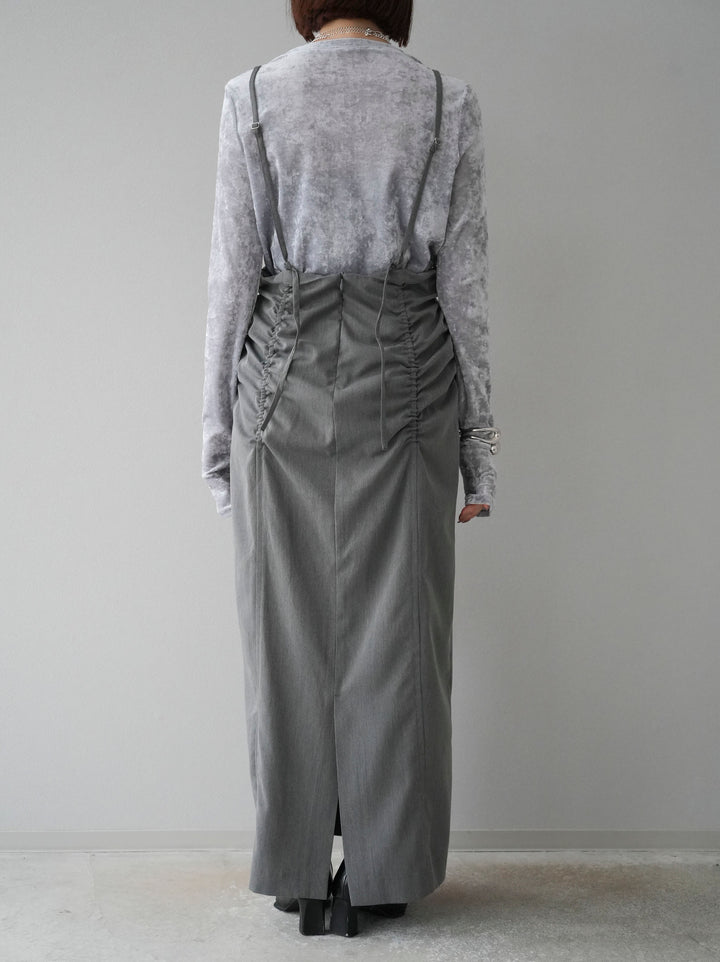 【預購】褶皺吊帶裙/炭灰