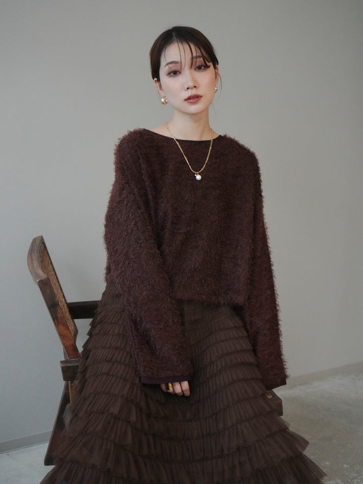 [予約]バイカラー2WAYシャギーニットカーディガン/brown