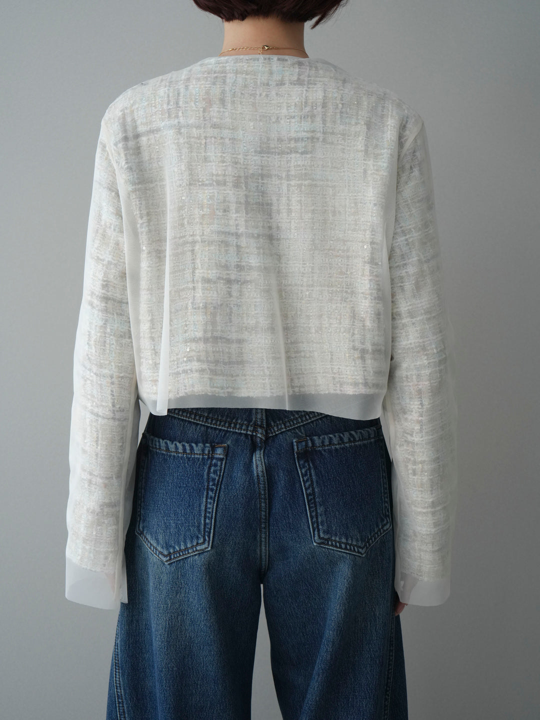 [予約]チュールレイヤードツイードクロップドジャケット/pink