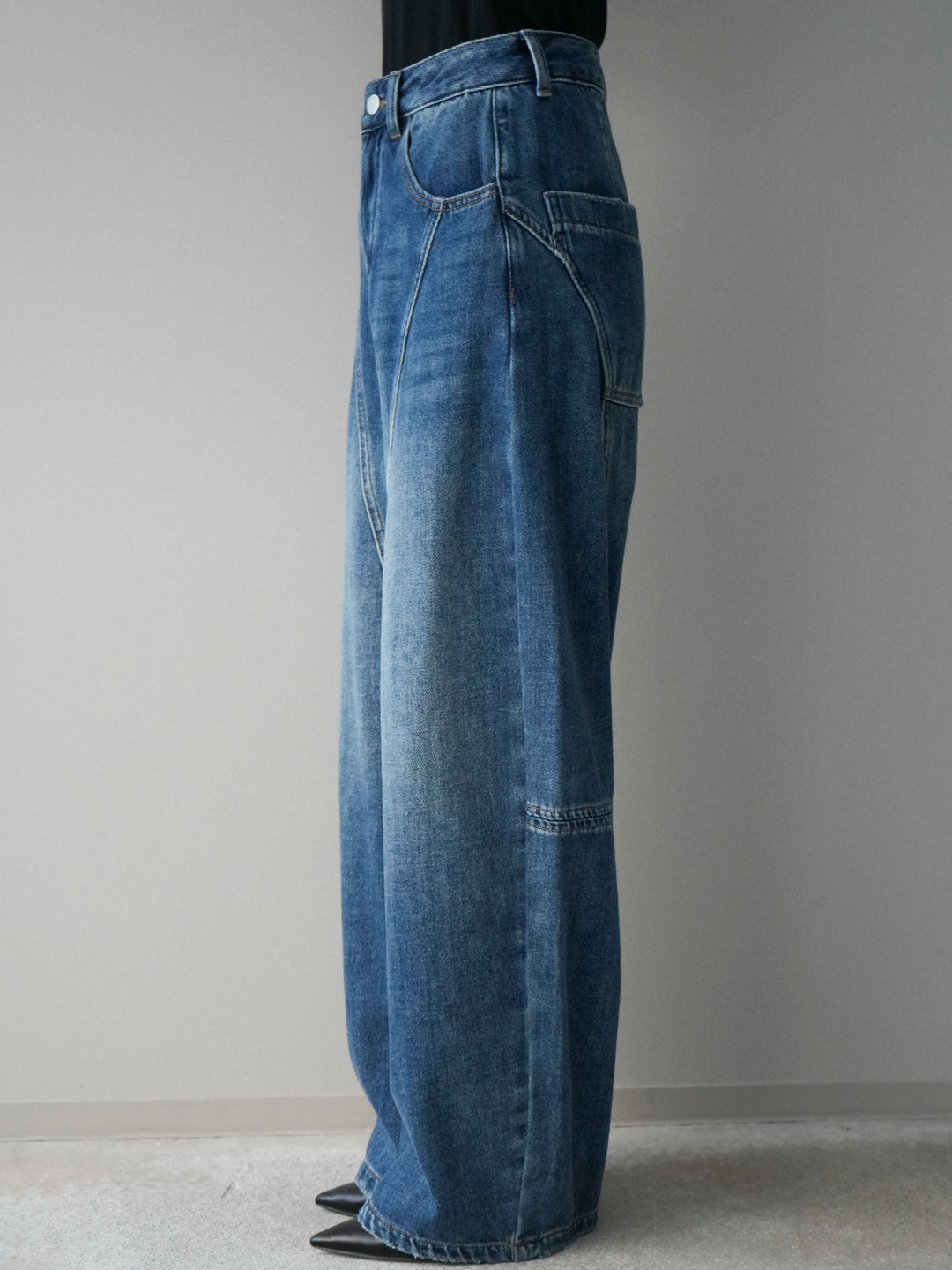 [予約]裏起毛加工デニムカーブパンツ/blue