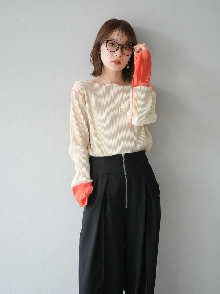 [予約]バイカラープリーツトップス/アイボリー