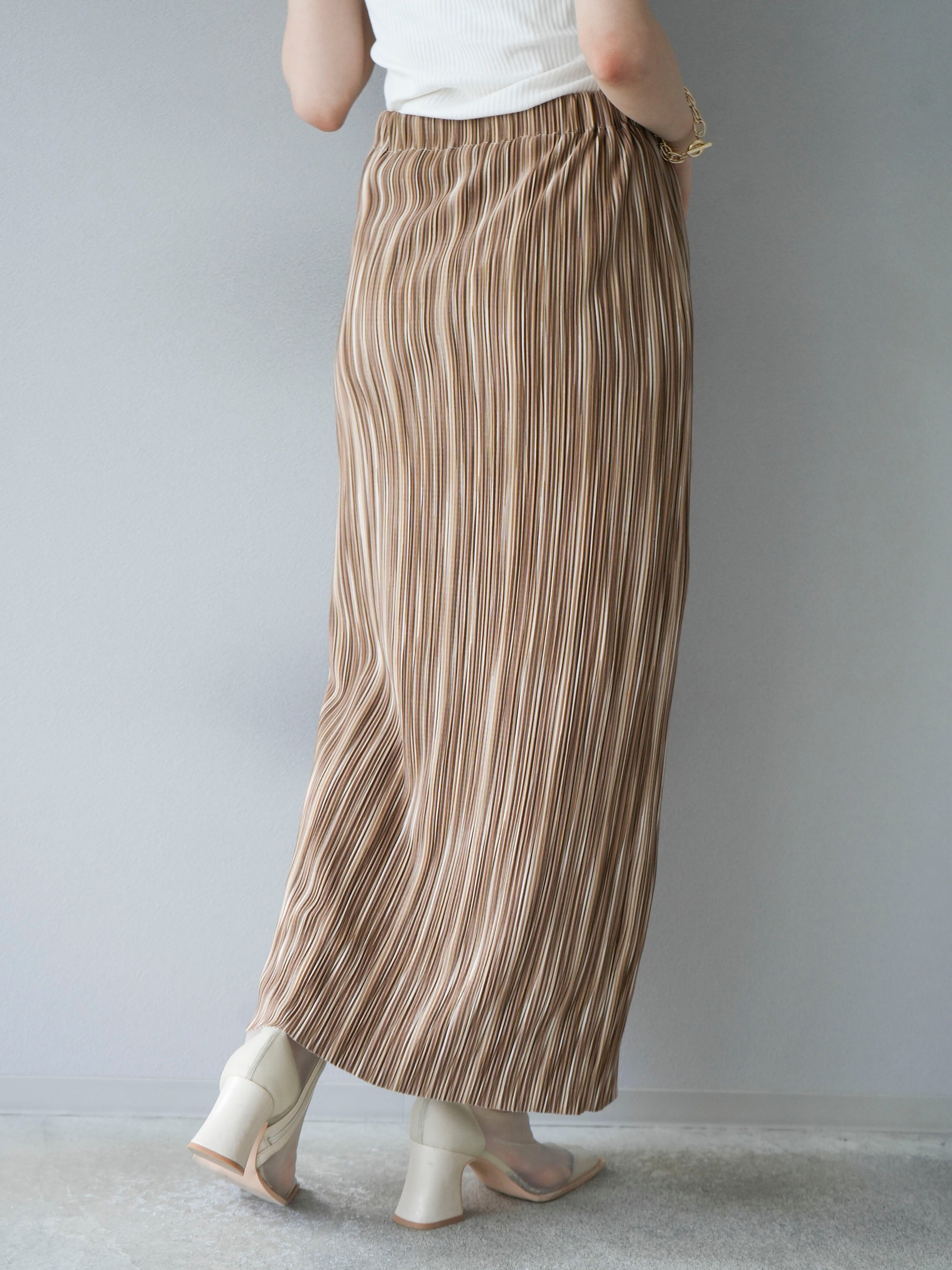 予約]マルチプリーツIラインスカート/ブラウン – Lumier