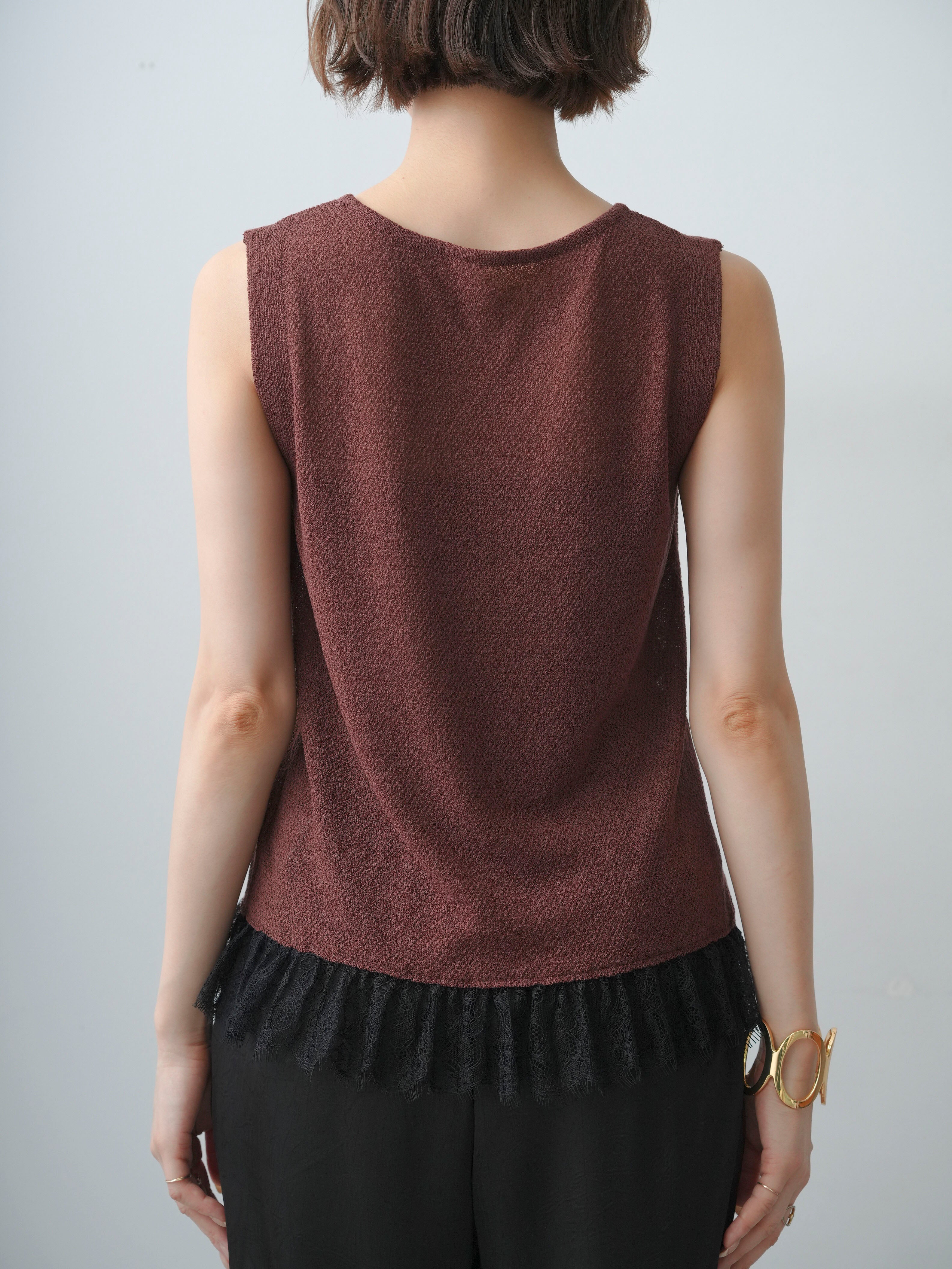 予約]レースドッキングノースリニットトップス/brown – Lumier