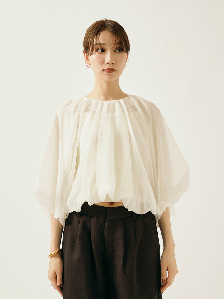 [予約]オーガンジーバルーンショートブラウス/オフ