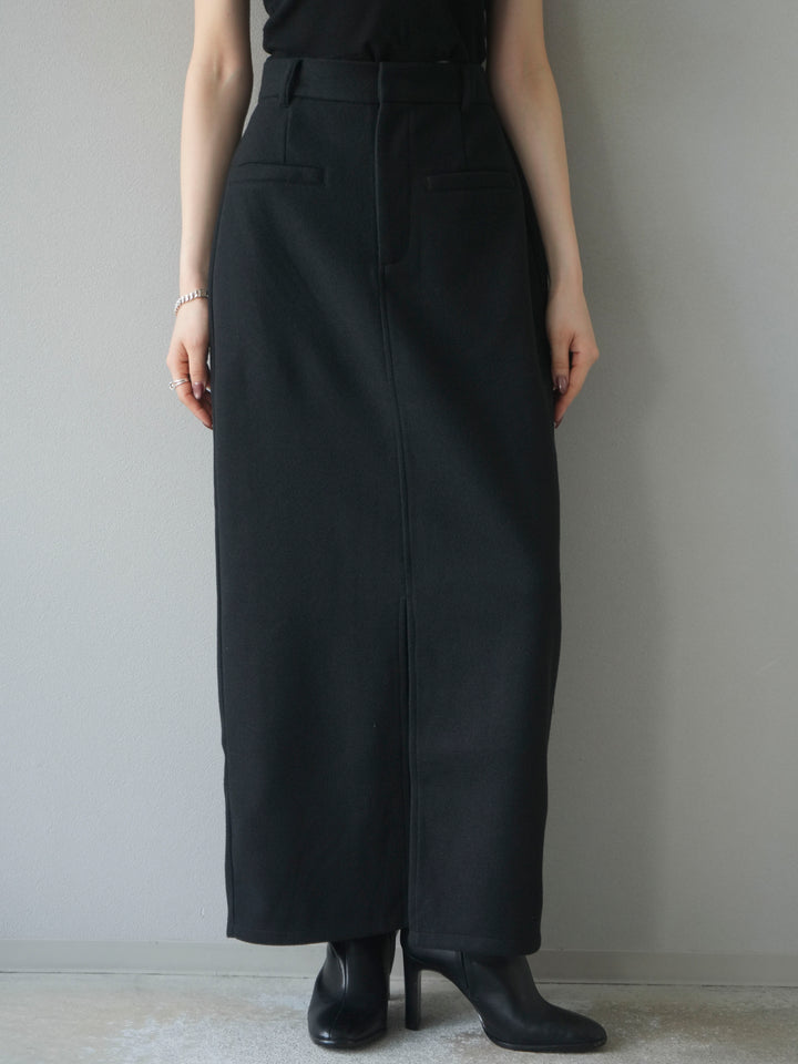 [予約]ウールタッチフロントスリットタイトスカート/black