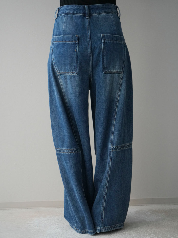 [予約]裏起毛加工デニムカーブパンツ/blue