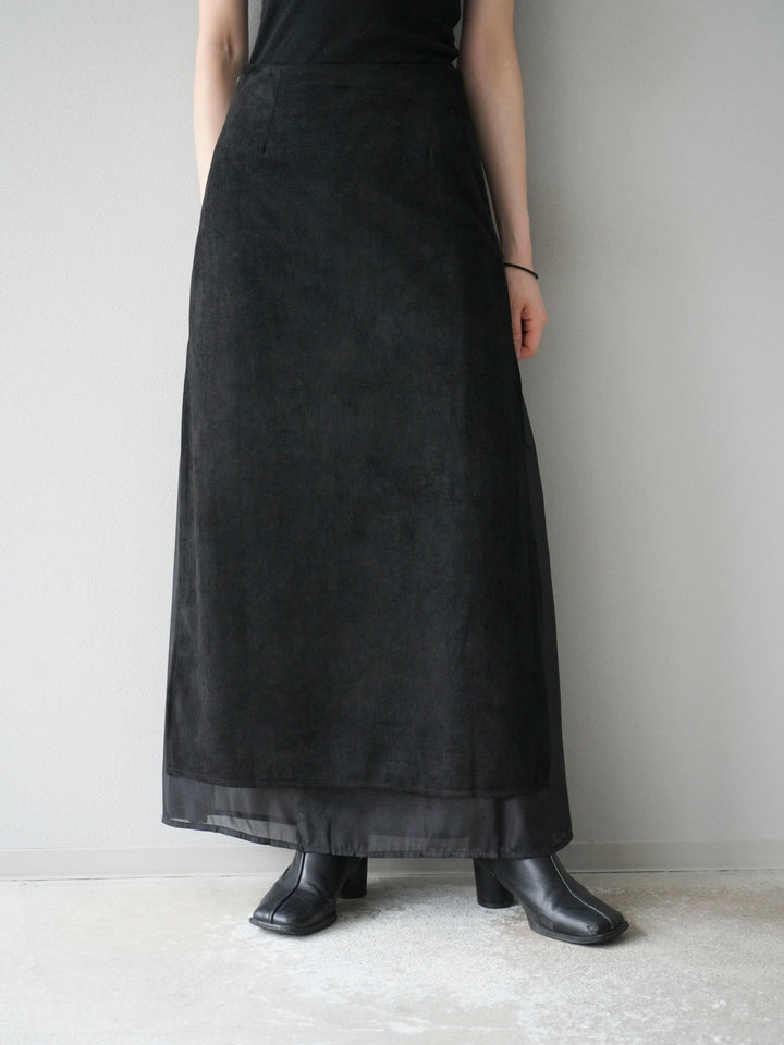 [予約]サイドスリットスウェードドッキングシフォンスカート/ブラック