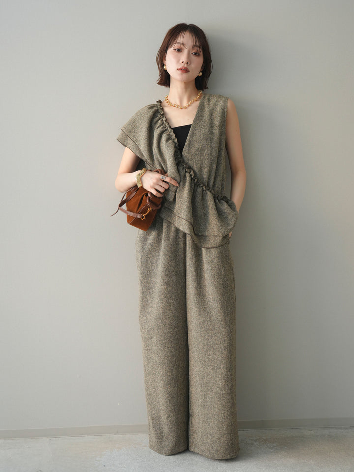 [SET]3WAYミックスツイードギャザーオールインワン+選べるアクセセット(2set)