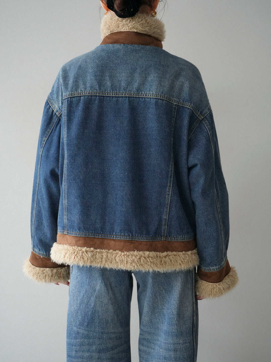 [予約]スタンドカラーファー×デニムジャケット/blue