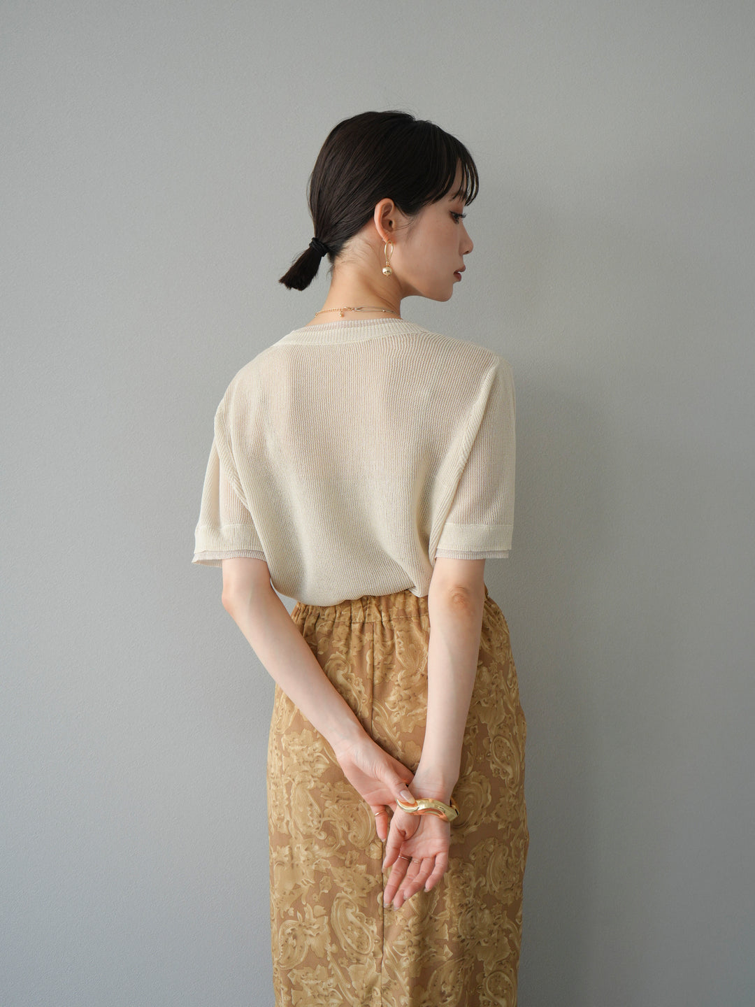 [SET]リネンタッチ配色二重臼ハーフニットトップス+選べるアソート柄スカートセット(2set)