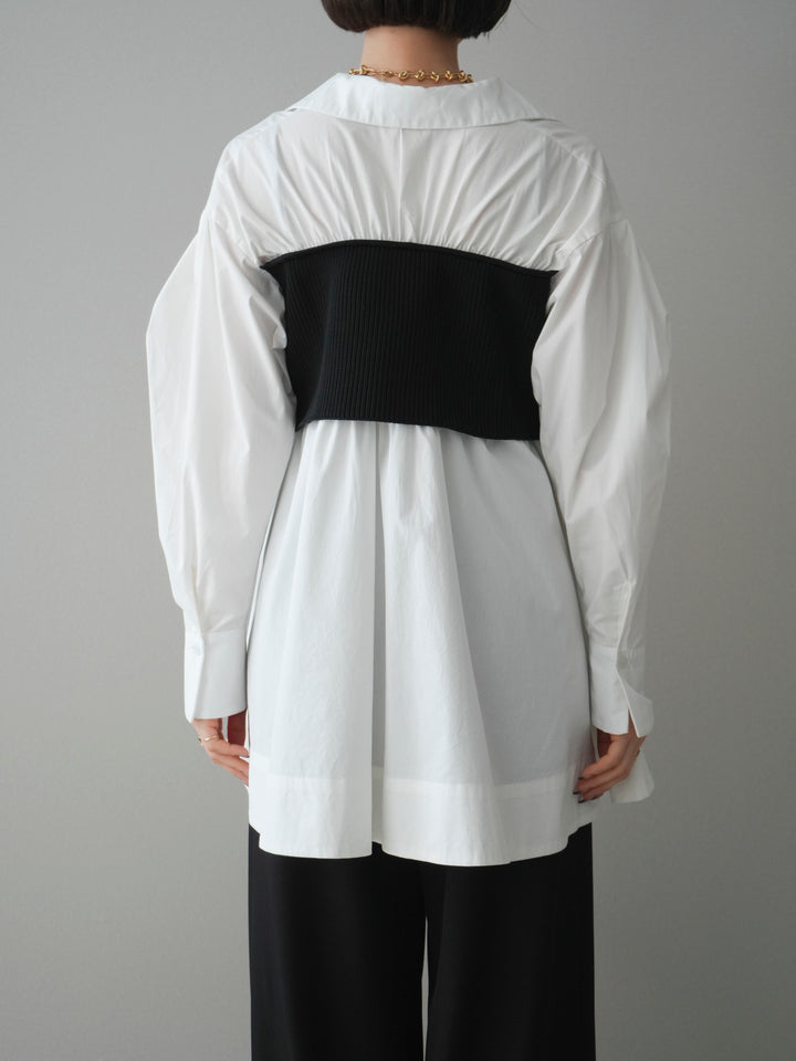 [予約]ニットビスチェドッキングフレアシャツチュニック/offwhite