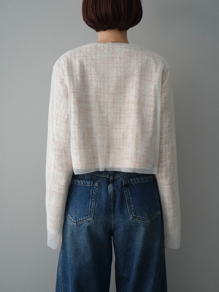 [予約]チュールレイヤードツイードクロップドジャケット/orange