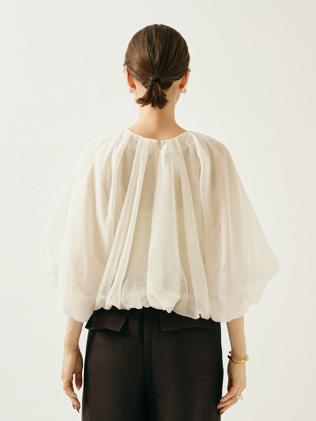[予約]オーガンジーバルーンショートブラウス/オフ