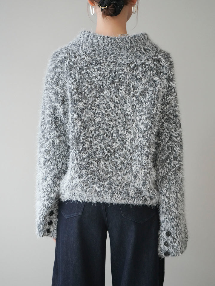 [予約]ミックスシャギージップニットカーディガン/black