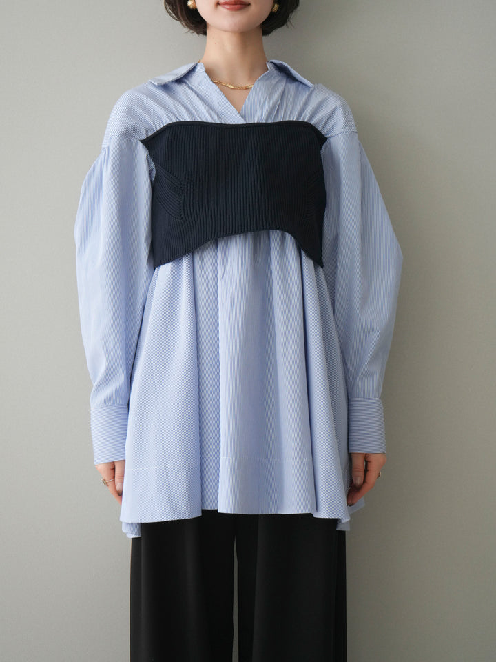 [予約]ニットビスチェドッキングフレアシャツチュニック/stripe