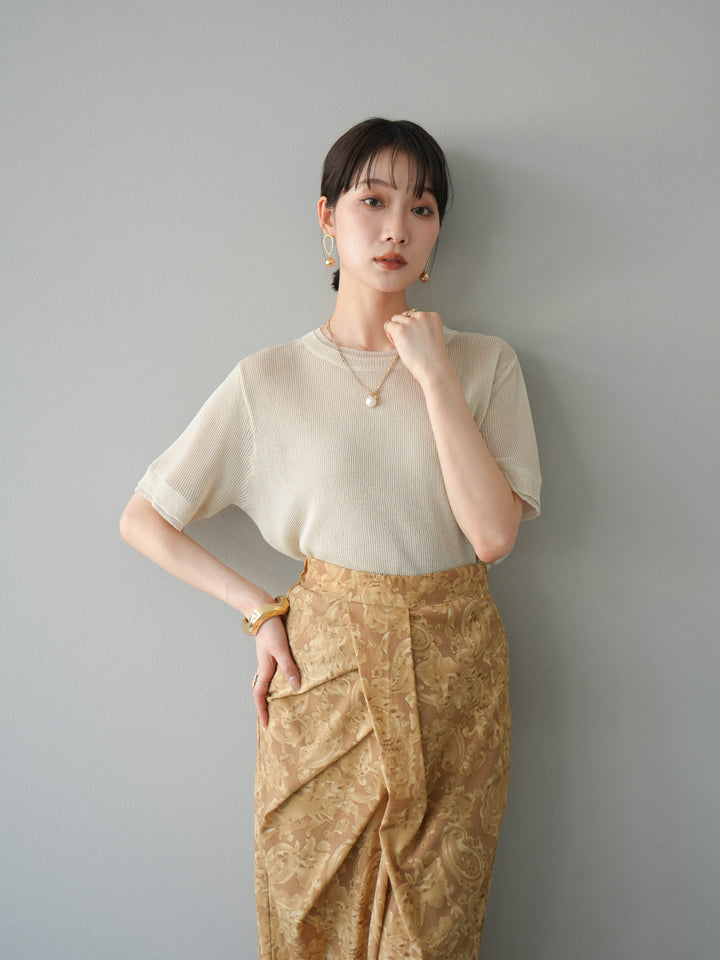 [SET]リネンタッチ配色二重臼ハーフニットトップス+選べるアソート柄スカートセット(2set)