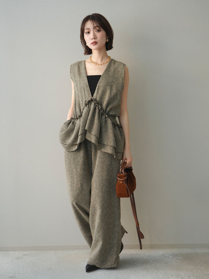 [SET]3WAYミックスツイードギャザーオールインワン+選べるアクセセット(2set)