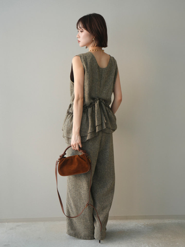 [SET]3WAYミックスツイードギャザーオールインワン+選べるアクセセット(2set)