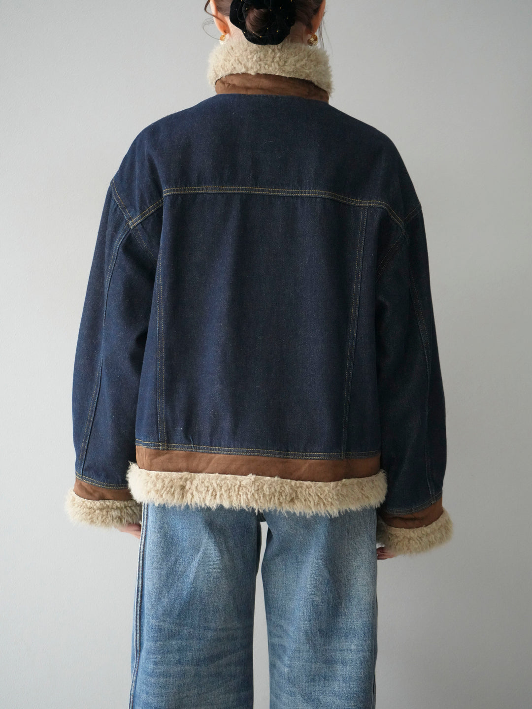 [予約]スタンドカラーファー×デニムジャケット/indigo