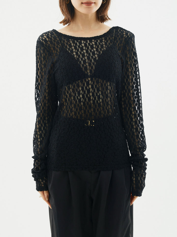 [予約]バックラウンドレーストップス/ブラック