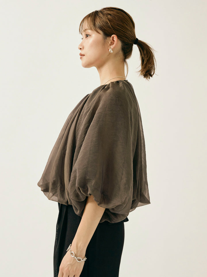 [予約]オーガンジーバルーンショートブラウス/チャコール
