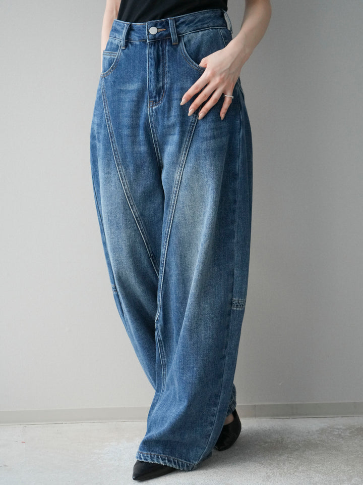 [予約]裏起毛加工デニムカーブパンツ/blue