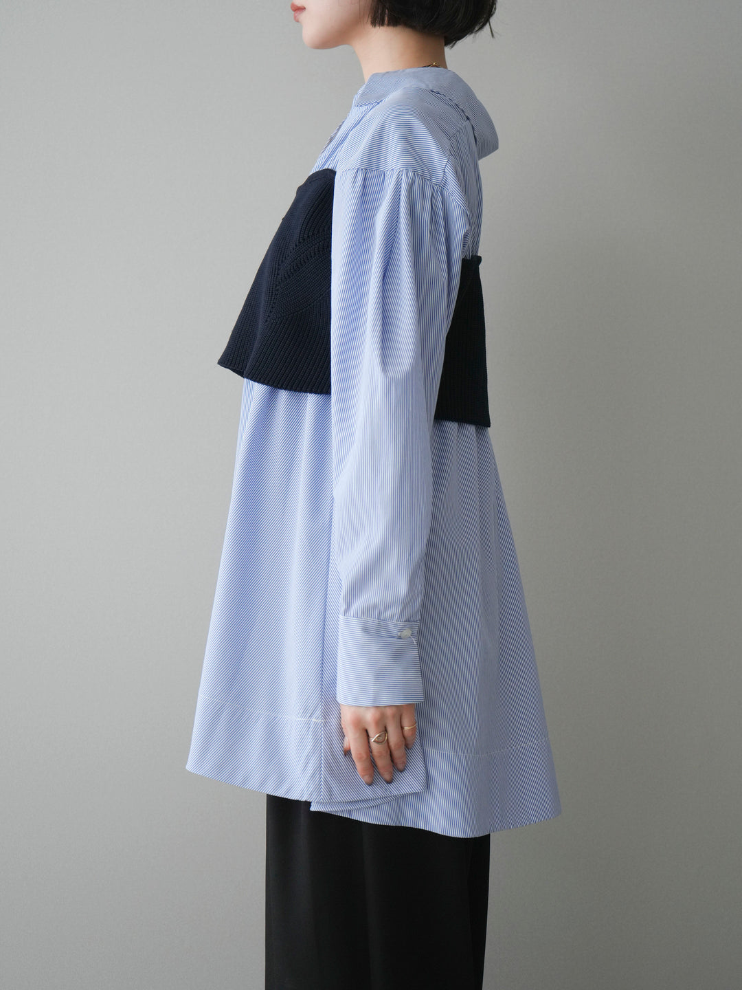 [予約]ニットビスチェドッキングフレアシャツチュニック/stripe