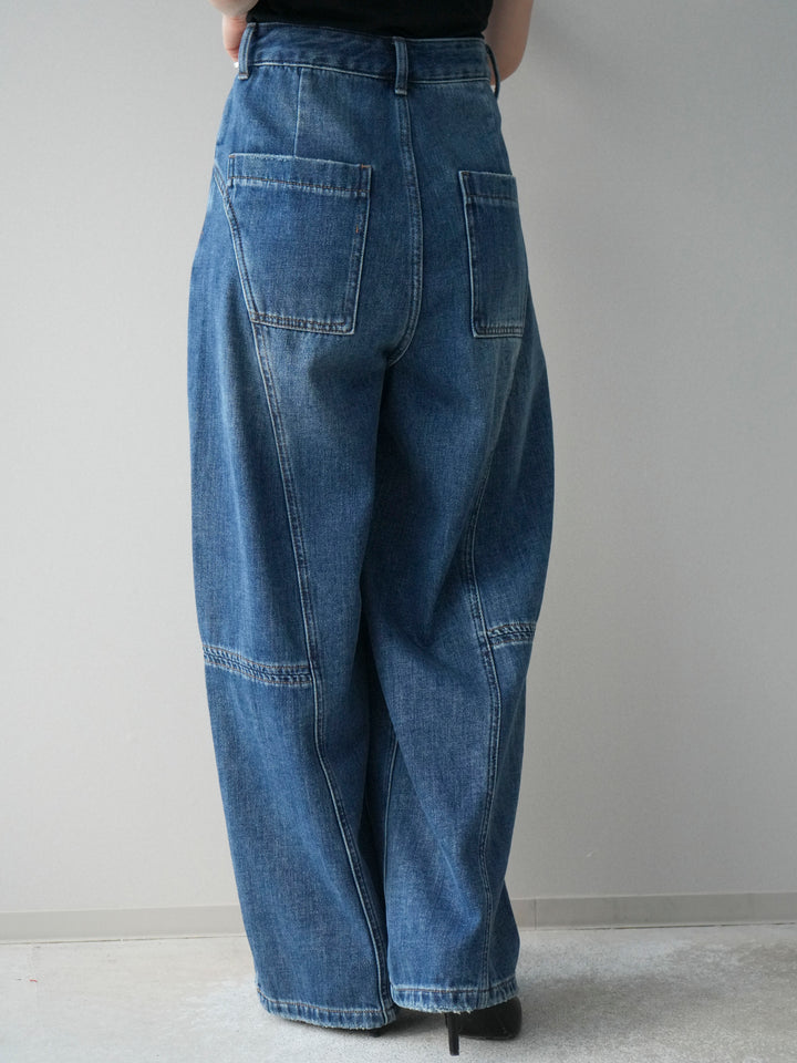 [予約]裏起毛加工デニムカーブパンツ/blue