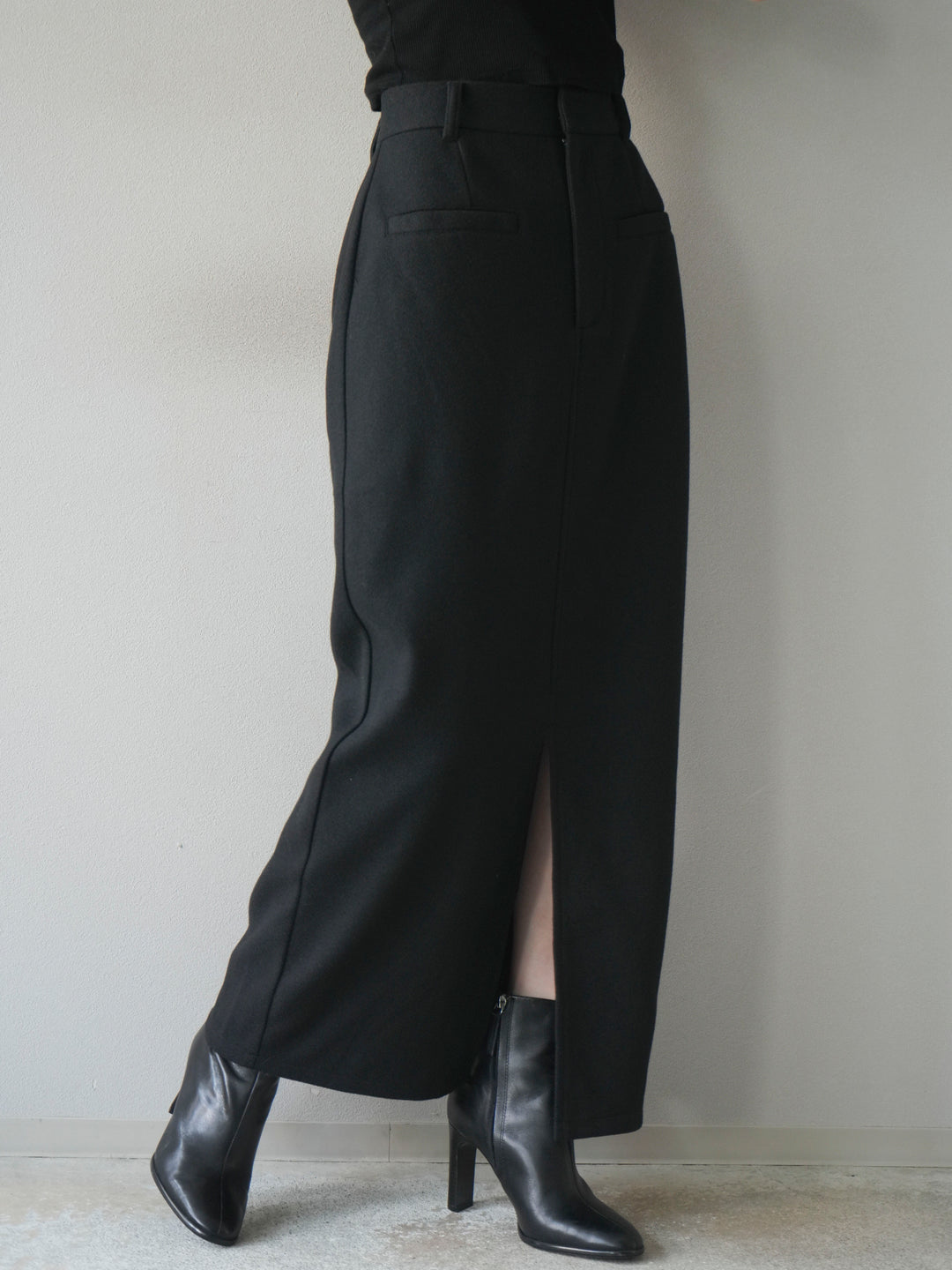 [予約]ウールタッチフロントスリットタイトスカート/black