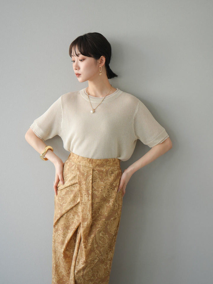 [SET]リネンタッチ配色二重臼ハーフニットトップス+選べるアソート柄スカートセット(2set)