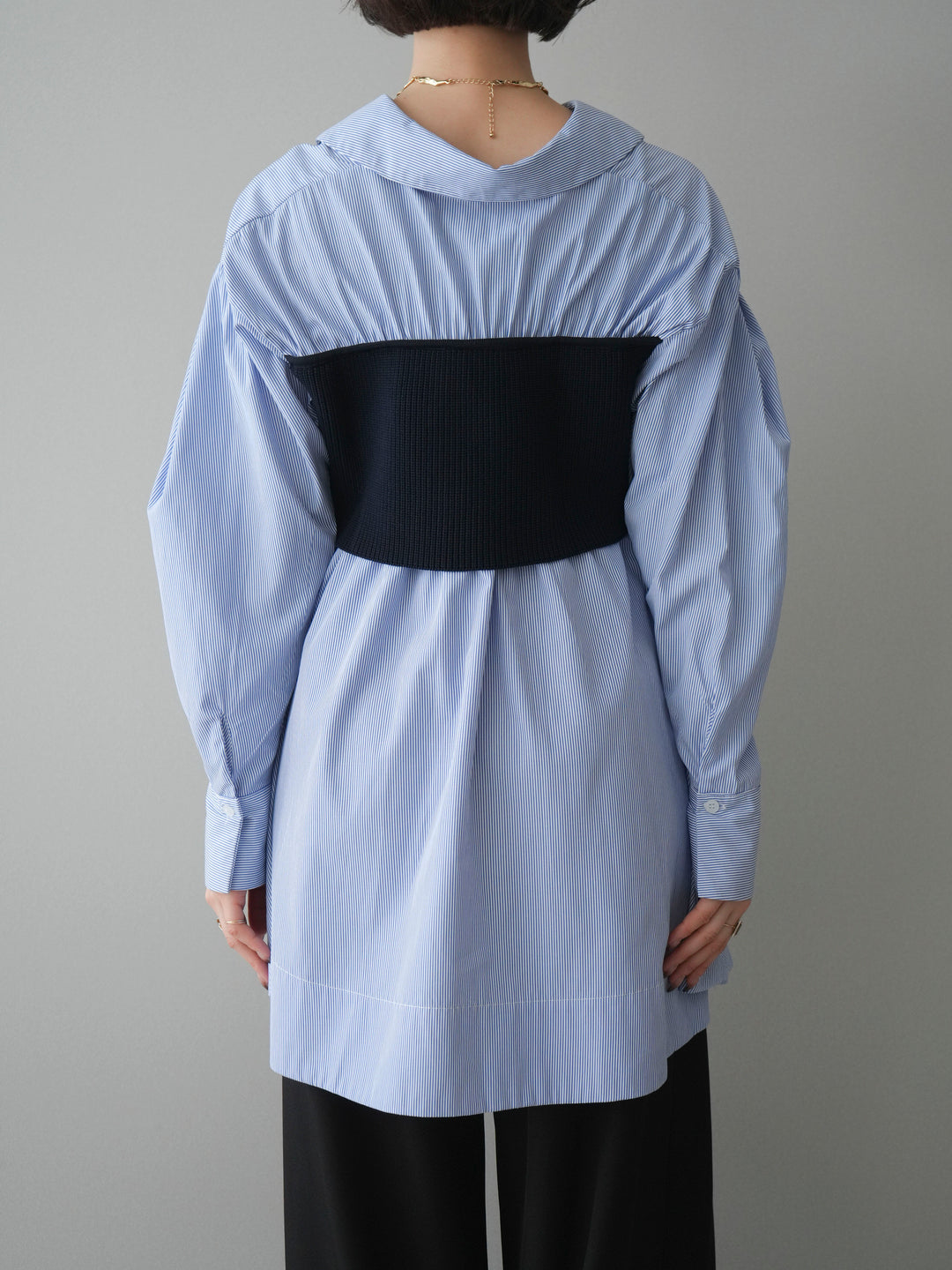 [予約]ニットビスチェドッキングフレアシャツチュニック/stripe