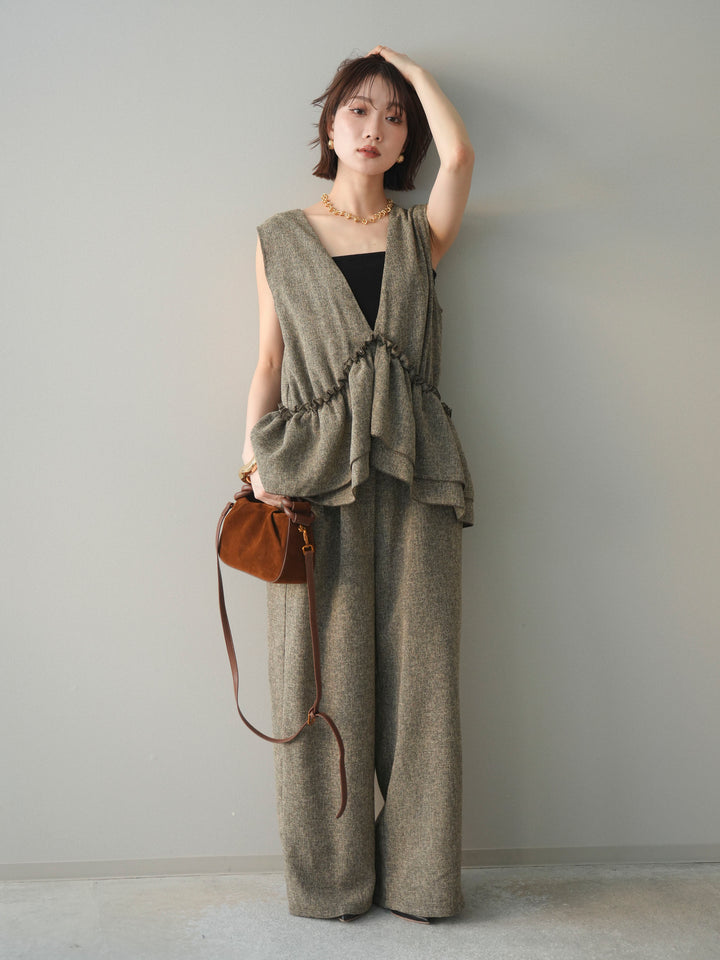 [SET]3WAYミックスツイードギャザーオールインワン+選べるアクセセット(2set)