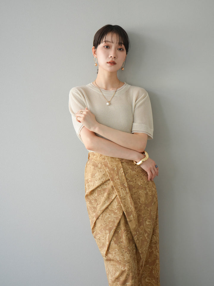 [SET]リネンタッチ配色二重臼ハーフニットトップス+選べるアソート柄スカートセット(2set)