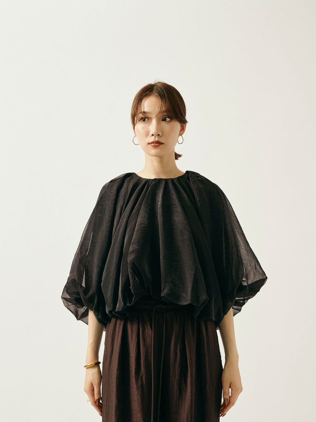 [予約]オーガンジーバルーンショートブラウス/ブラック