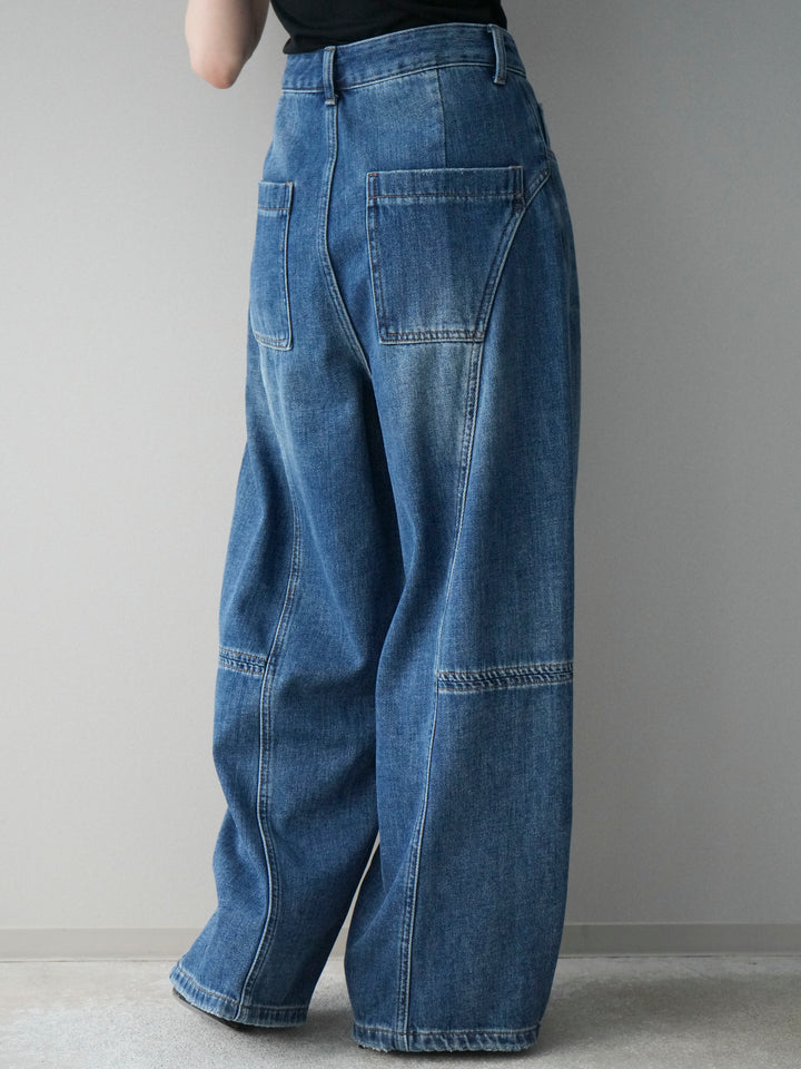 [予約]裏起毛加工デニムカーブパンツ/blue