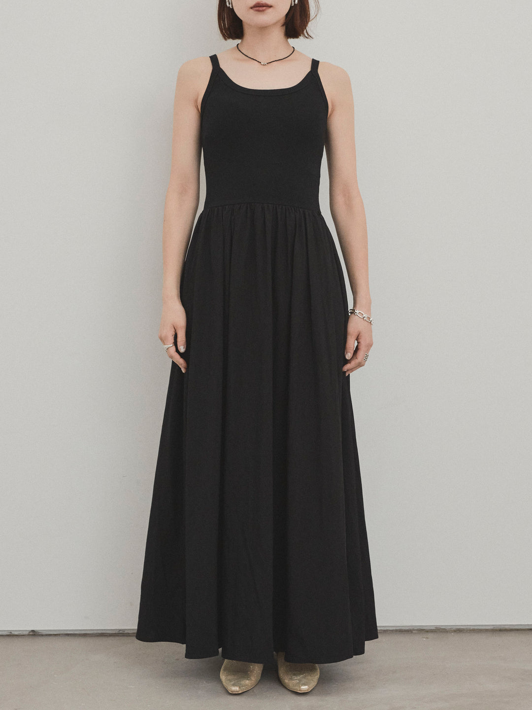 [予約]リブドッキングフレアワンピース/ブラック