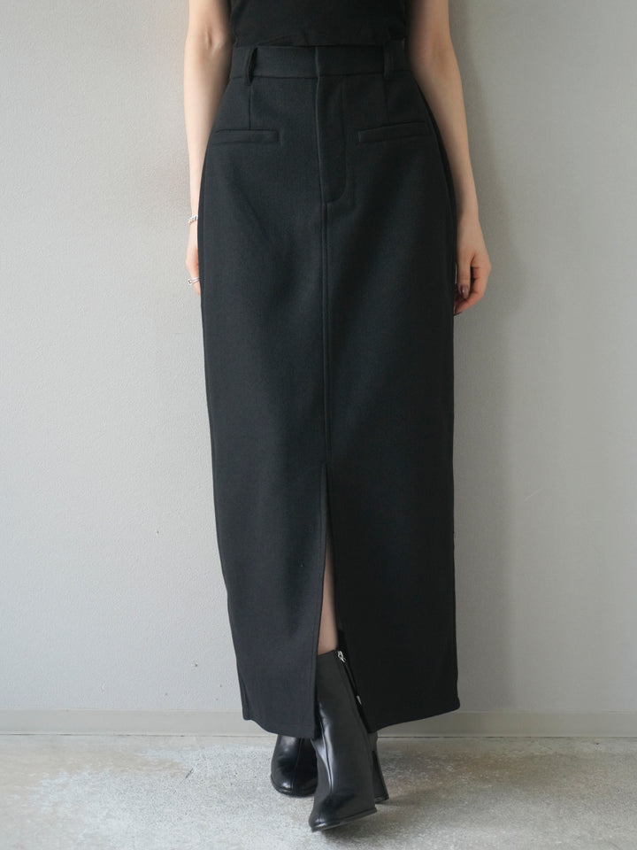 [予約]ウールタッチフロントスリットタイトスカート/black