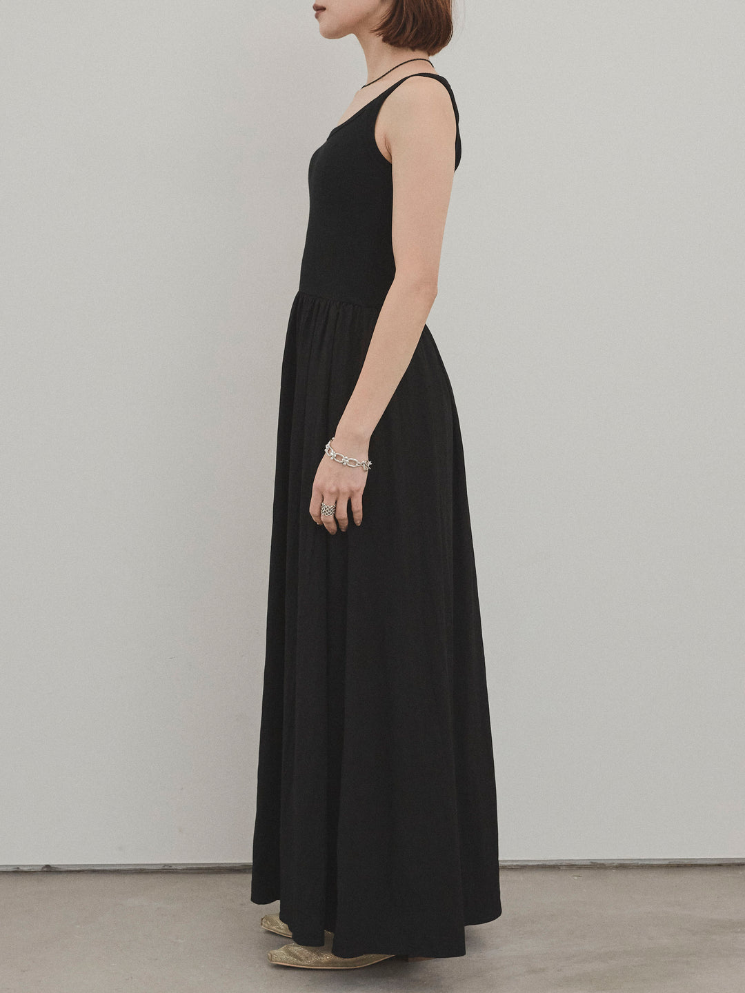 [予約]リブドッキングフレアワンピース/ブラック