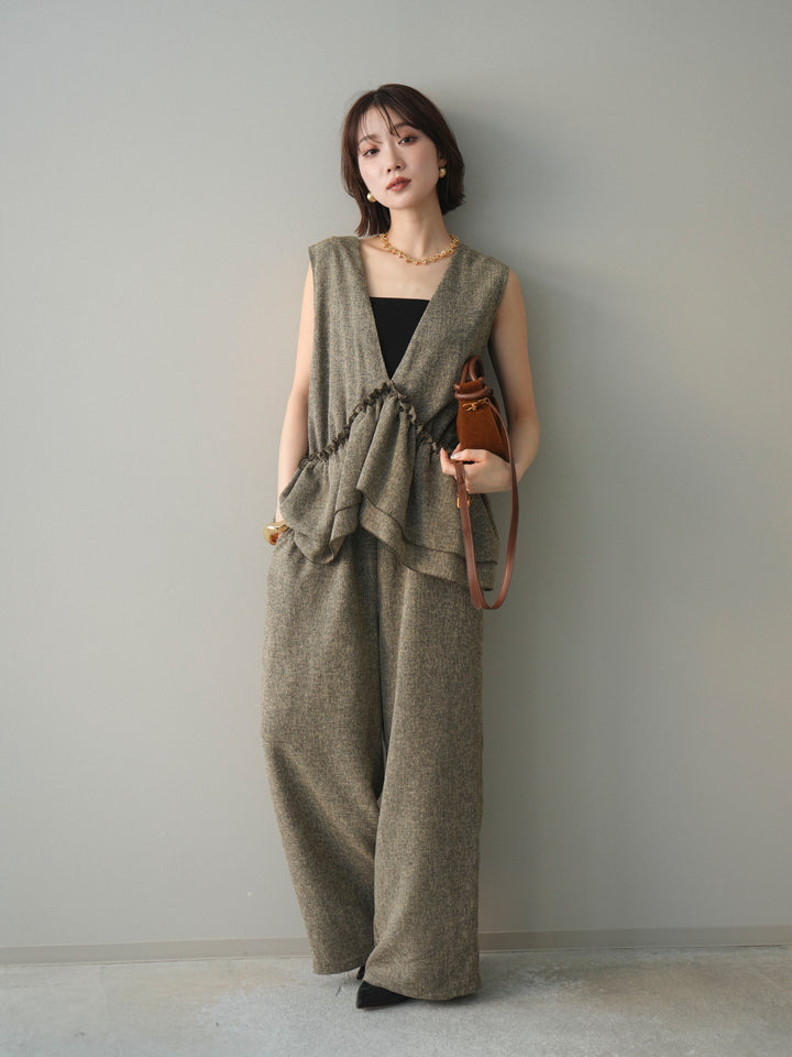 [SET]3WAYミックスツイードギャザーオールインワン+選べるアクセセット(2set)