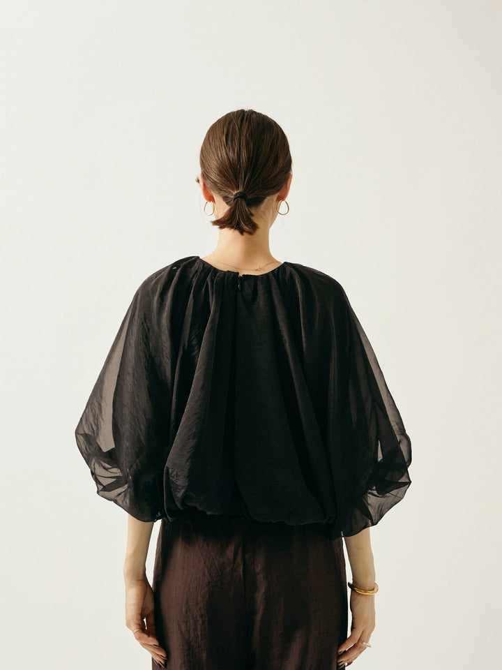 [予約]オーガンジーバルーンショートブラウス/ブラック