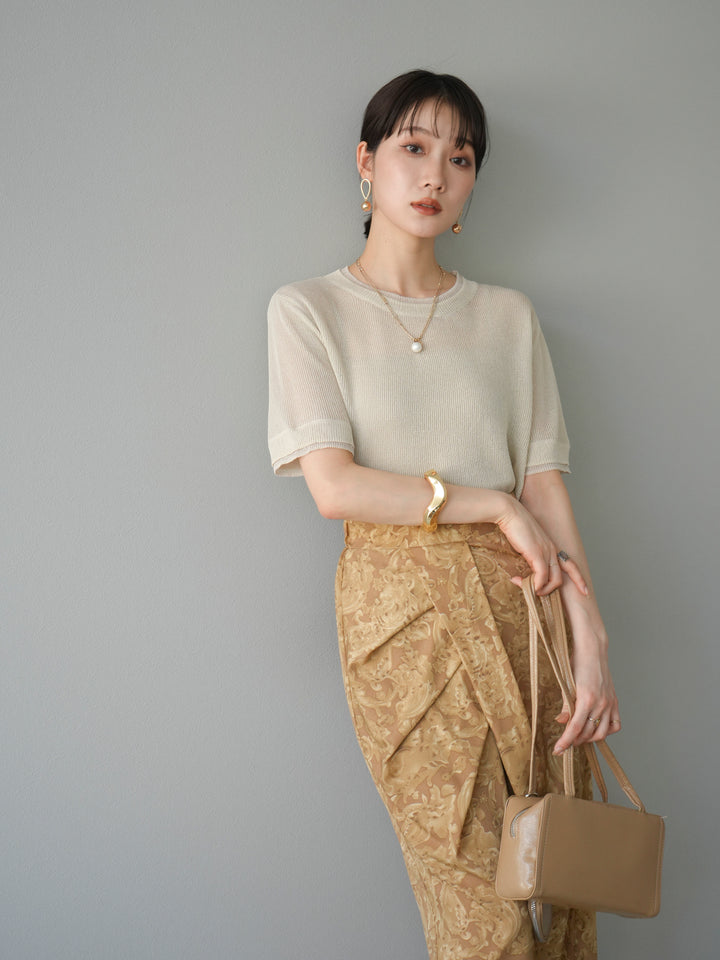 [SET]リネンタッチ配色二重臼ハーフニットトップス+選べるアソート柄スカートセット(2set)