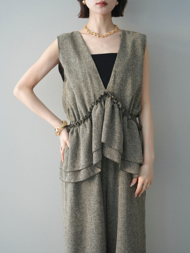 [SET]3WAYミックスツイードギャザーオールインワン+選べるアクセセット(2set)