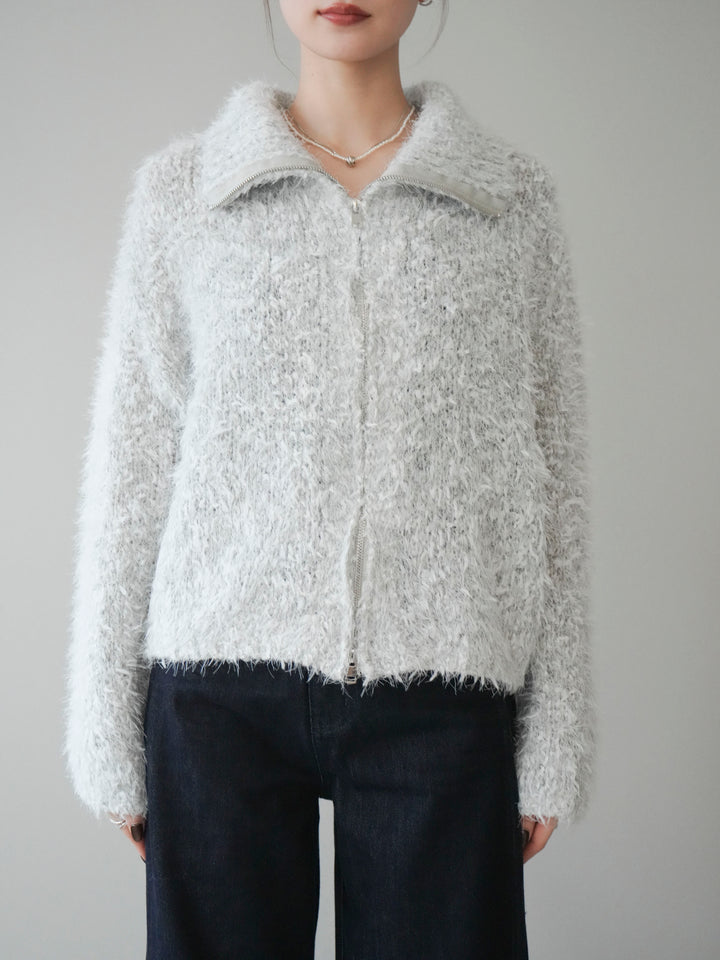 [予約]ミックスシャギージップニットカーディガン/ivory