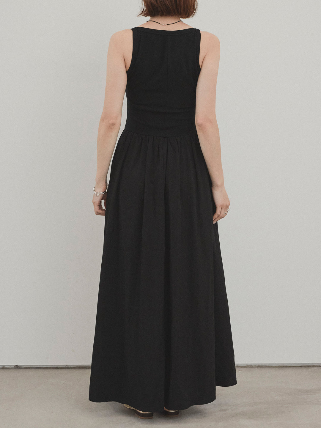 [予約]リブドッキングフレアワンピース/ブラック