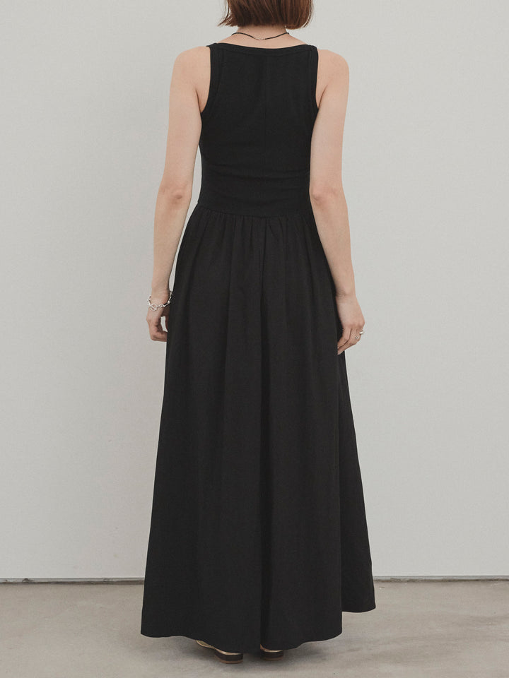 [予約]リブドッキングフレアワンピース/ブラック