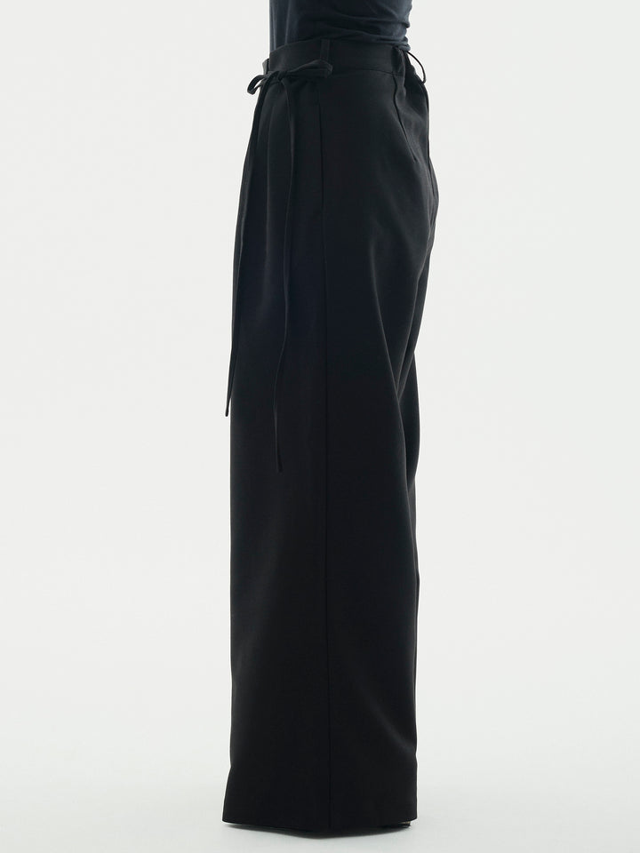 [予約]ラップデザインタックワイドパンツ/ブラック